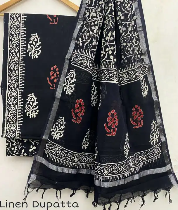 *New Arrivals🍁🍁*
*Hand Block Printed Cotton suit sets with cotton linen dupatta*
*2.5 metres Top*
 uploaded by Saiba hand block on 3/18/2023