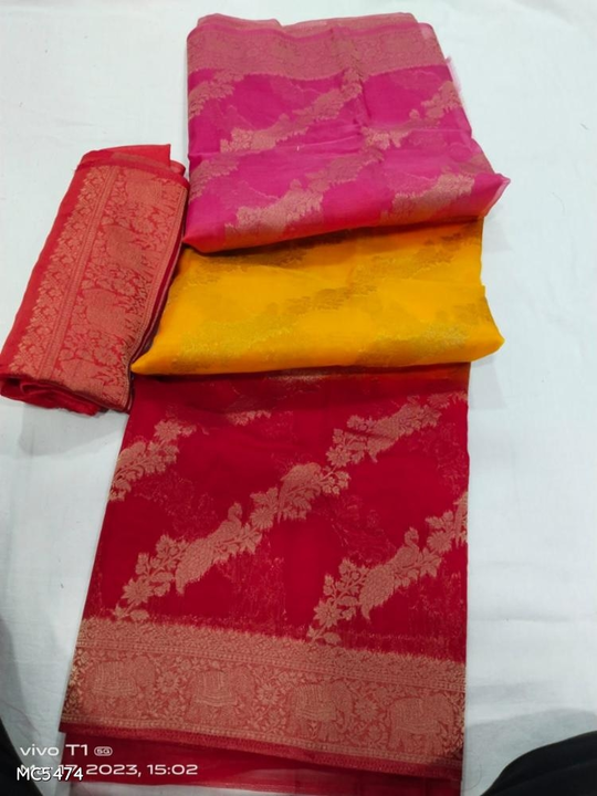 Organza zari weaving saree uploaded by Mayra creations on 3/18/2023