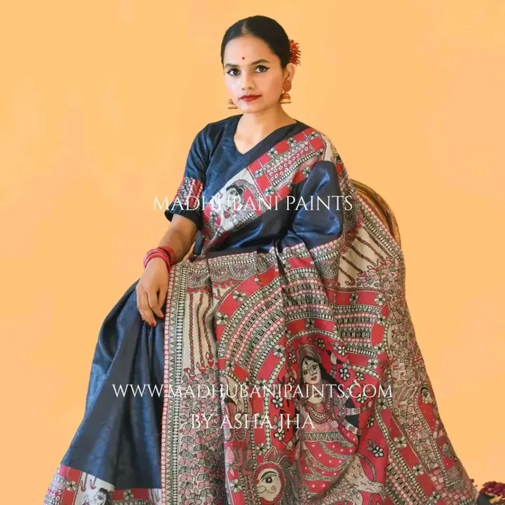 *New design madhubani saree...*
Desi tussar by tussar madhubani hand prints silk saree with blouse p uploaded by business on 3/18/2023