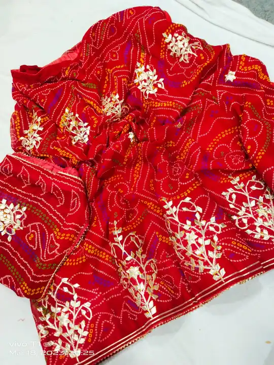 New Launched ,❤️❤️😍
Beautiful heavy Sami   Georgette  fabric contrast colour matching full stich  uploaded by Gotapatti manufacturer on 3/18/2023