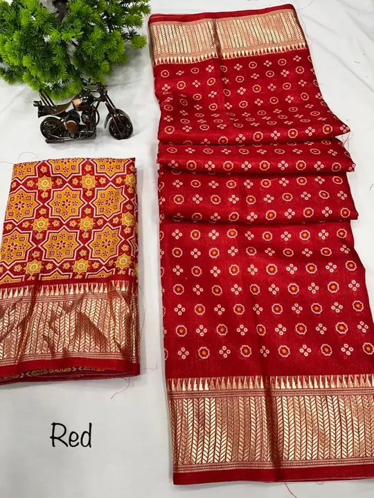 *Bandhej*

Binny crep silk saree
With viscos boder
Patola desine

Running blouse 
Book your oder now uploaded by Divya Fashion on 3/19/2023