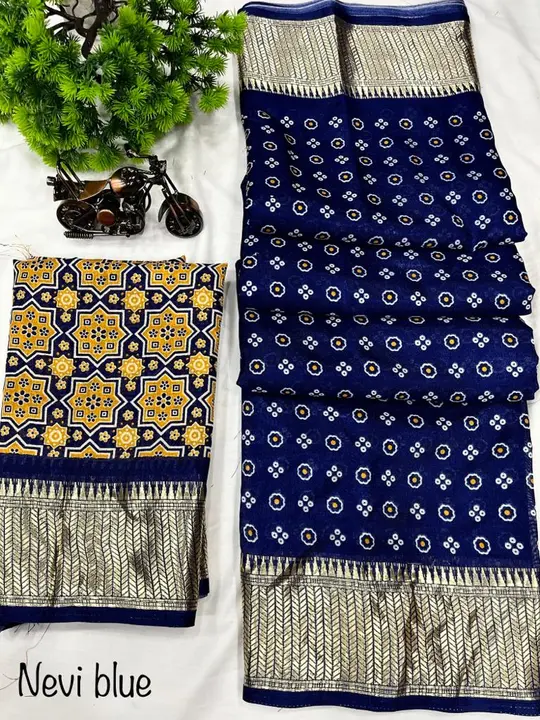 *Bandhej*

Binny crep silk saree
With viscos boder
Patola desine

Running blouse 
Book your oder now uploaded by Divya Fashion on 3/19/2023