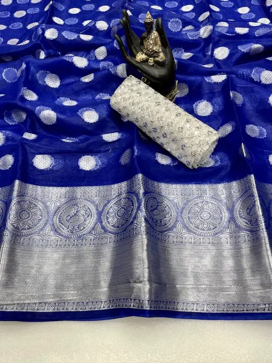 *FABRIC :- PURE JARI JAQUCARD WEVEING ALL OVER BUTTI AND BORDER ORGENJA SILK SAREE*
SAREE CUT :- 5:5 uploaded by Divya Fashion on 3/19/2023