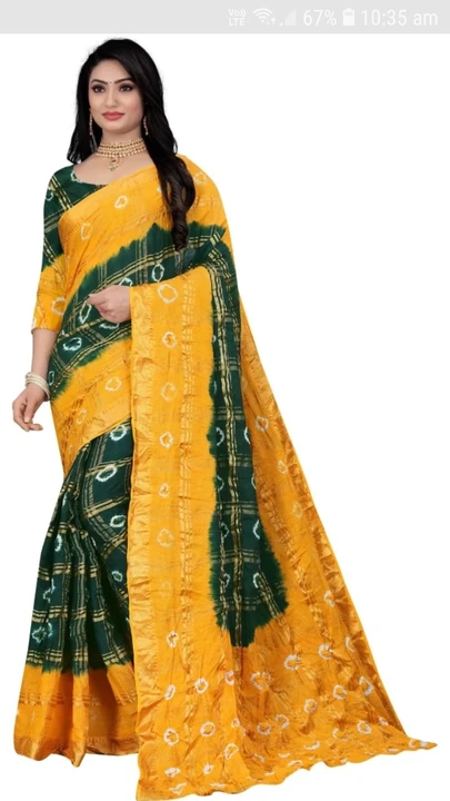 Cotton bandhani saree with blouse piece Saree  uploaded by Ishita Enterprise on 3/19/2023