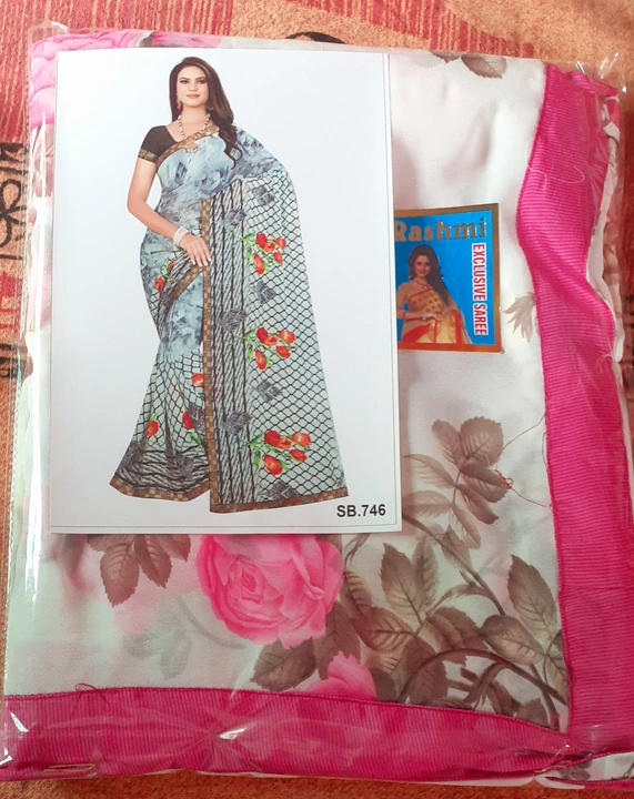 Printed saree at wholesale price uploaded by business on 3/19/2023