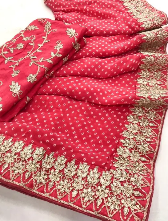 *New Catlog Launch *


▶️ *Fabric * -  *Georgette Bandhani Print Fabric With Embroidery 🧵 Work Bord uploaded by Maa Arbuda saree on 3/19/2023
