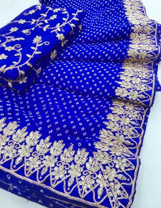 *New Catlog Launch *


▶️ *Fabric * -  *Georgette Bandhani Print Fabric With Embroidery 🧵 Work Bord uploaded by Maa Arbuda saree on 3/19/2023