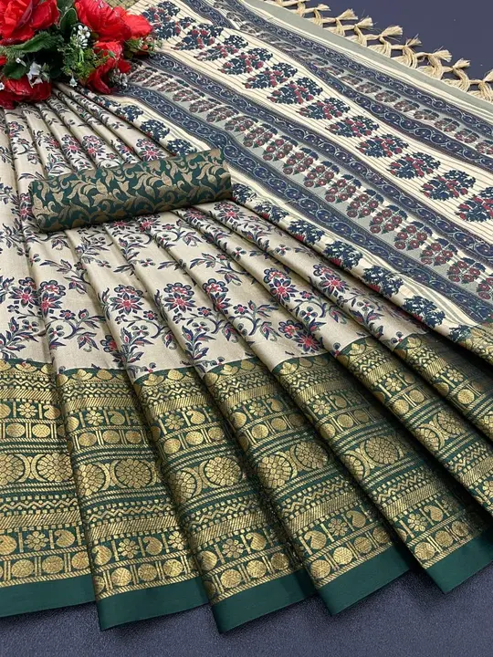 Fabric*: Aura Cotton Silk with Broad contrast jacquard work border with Jacquard blouse uploaded by Maa Arbuda saree on 3/19/2023