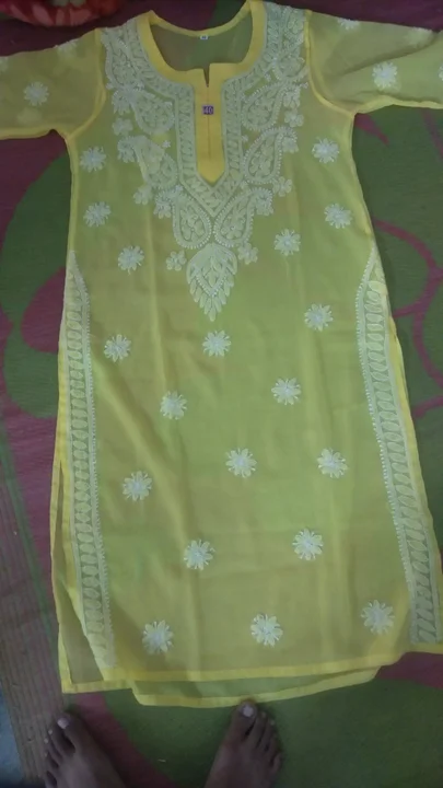 Chikan kurti handmade 6 colour available uploaded by business on 3/19/2023