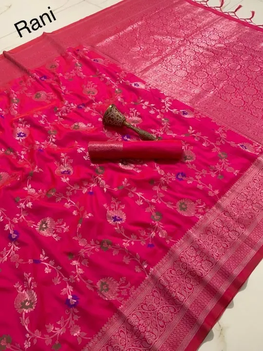 Fabric:- Pure Soft silk
Orginal Mina and silver zari with heavy weaving work

Blouse:- Contras With  uploaded by Fashion designer saree  on 3/20/2023