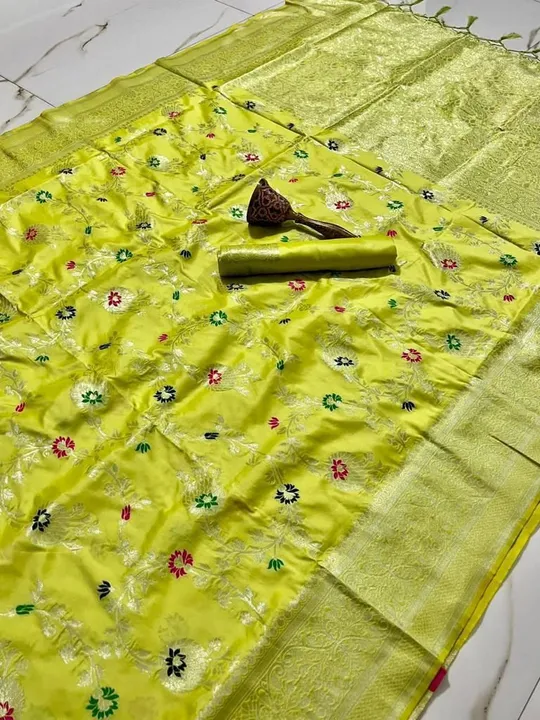 Fabric:- Pure Soft silk
Orginal Mina and silver zari with heavy weaving work

Blouse:- Contras With  uploaded by Fashion designer saree  on 3/20/2023