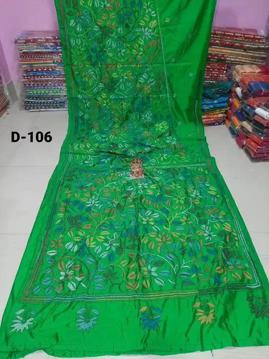 Pure dupian silk kantha work  witb bp 
available now 
Bd
Price -2600/- uploaded by Taha fashion from surat on 3/20/2023