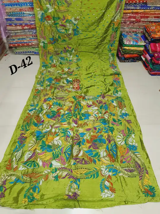 Pure dupian silk kantha work  witb bp 
available now 
Bd
Price -2600/- uploaded by Taha fashion from surat on 3/20/2023