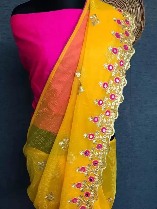 💃💃 GC*  💃💃

*FABRIC : NET YELLOW EMBROIDERY WORK SAREE.*

*DESIGNLACE WORK*
BLOUSE BANGLORI Silk uploaded by Taha fashion from surat on 3/20/2023