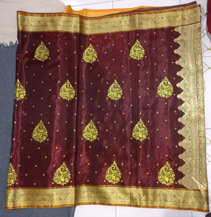Satin embroidery work saree  uploaded by Attire point on 3/20/2023