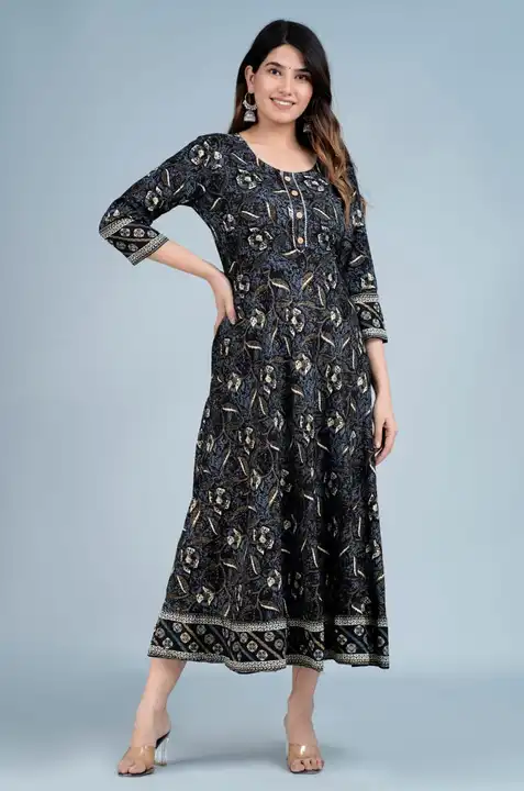 Women's Printed Full Long Gown Dress Kurti for Casual for Women and Girls - Black uploaded by Manisukmi Fashion  on 3/20/2023