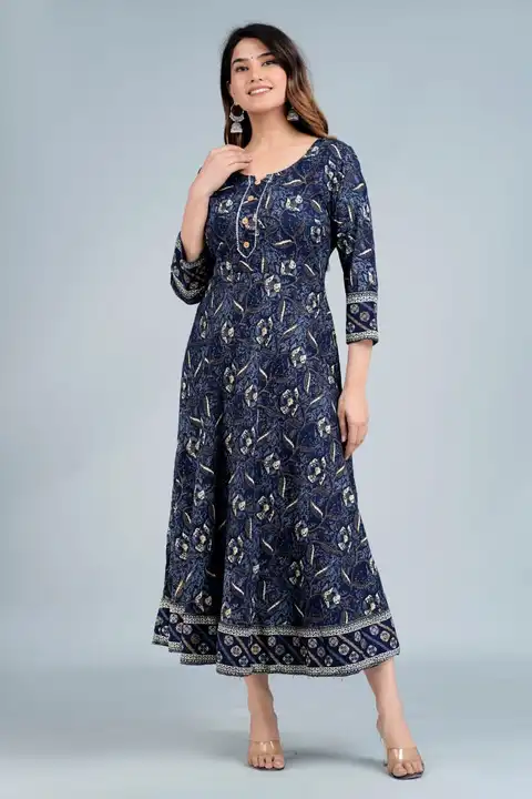 Women's Printed Full Long Gown Dress Kurti for Casual for Women and Girls - Navy Blue  uploaded by Manisukmi Fashion  on 3/20/2023
