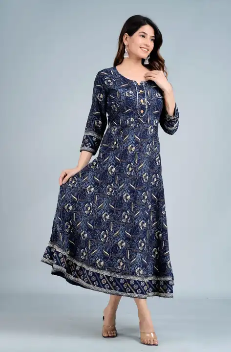 Women's Printed Full Long Gown Dress Kurti for Casual for Women and Girls - Navy Blue  uploaded by Manisukmi Fashion  on 3/20/2023