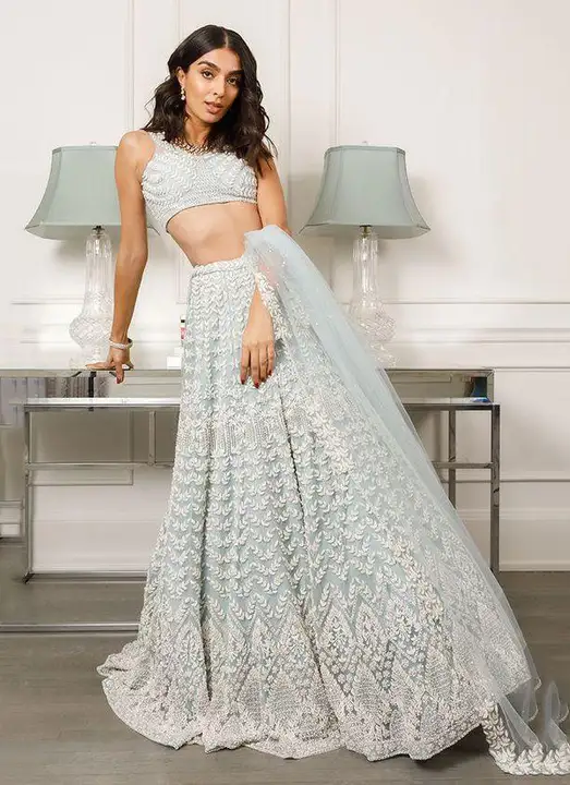 White Colored Bridal Net With Silk Material Lehenga Choli With Embroidery Work uploaded by business on 3/20/2023