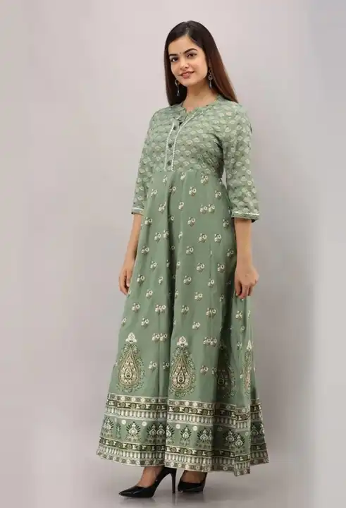 Women's Printed Full Long Gown Dress Kurti for Casual for Women and Girls - Green uploaded by Manisukmi Fashion  on 3/20/2023