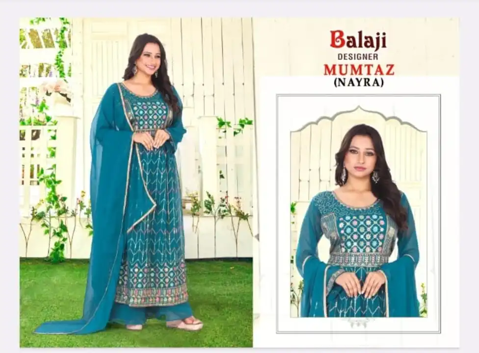 "
 Sr no.81132
 *Mumtaz Nayra Cut Balaji Designer Plazzo Style Suits*

Top : Blooming Georgette
Bott uploaded by Roza Fabrics on 3/20/2023