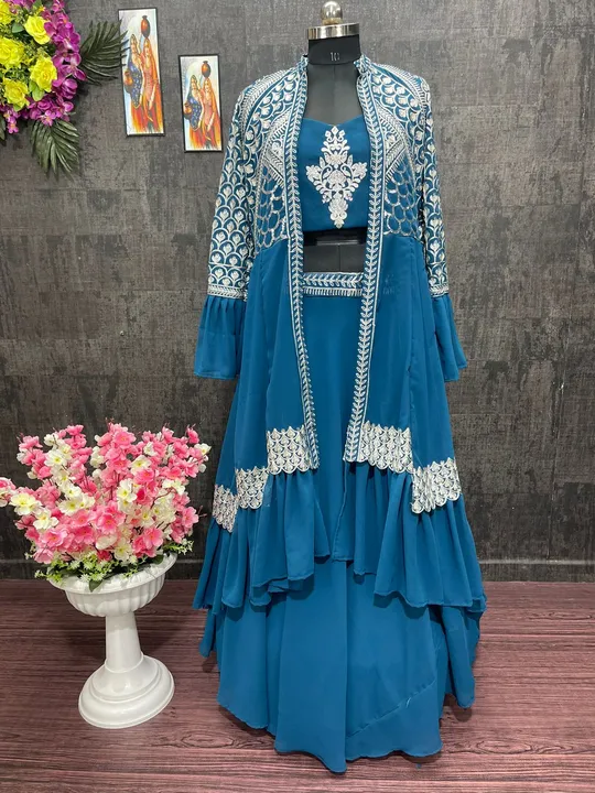 Post image *LUNCHING NEW DESIGNER WEAR HEAVY FANCY DIMOND CUT KOTI SEQUNCE WORK WITH EHENGAS*

😍*CODE :- KF - 1547*😍
😍*RATE : 1350*😍

#FABRIC DETAILS

👗LEHNEGAS👗
#LEHENGAS FABRICS: GEORGETTE 
#LEHENGAS WORK : PLAIN WITH AMRELA CUT 6 MTR FLAIR 
#LEHNEGAS INNER  : MICRO COTTON 

👗KOTI👗
#KOTI FABRICS : GEOREGTTE
#KOTI WORK : HEAVY CHINE SEQUNCE WORK WITH RUFFLE
#KOTI SLEEVES : FANCY WORK SLEEVES
#KOTI SIZE : 42 SIZE WITH 44" MARGIN
#KOTI LENGTH : FRONT SIDE 44 BACK SIDE DIMOND CUT 58 INCHES 

👗BLOUSE👗
#BLOUSE FABRICS : GEOREGTTE 
#BLOUSE WORK : EMBROIDERY SEQUNCE WORK  
#BOTTOM SIZE  : 1 MTR UNSTITCHED

*WEIGTH : 900GM*

#FREE SIZE STITCHED KOTI 44 WITH SEMI-STITCHED LEHENAGS MAX SIZE 42 INCHES.

PASSION FOR FASHION