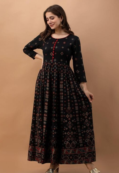 Women's Printed Full Long Gown Dress Kurti for Casual for Women and Girls - Black uploaded by Manisukmi Fashion  on 3/20/2023