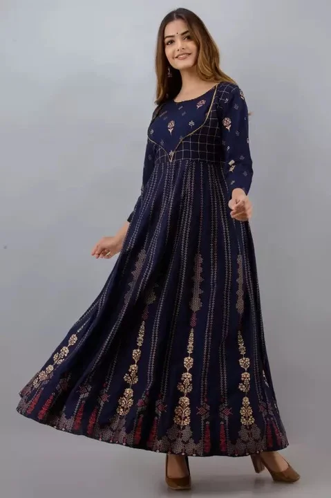 Women's Printed Long Gown Dress Kurti for Casual for Women and Girls - Blue uploaded by Manisukmi Fashion  on 3/20/2023