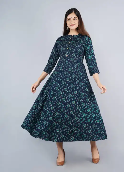 Women's Printed Long Gown Dress Kurti for Casual for Women and Girls - Blue uploaded by Manisukmi Fashion  on 3/20/2023