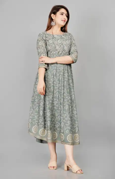 Women's Printed Long Gown Dress Kurti for Casual for Women and Girls - Grey uploaded by Manisukmi Fashion  on 3/20/2023