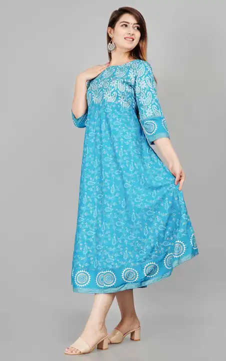 Women's Printed Long Gown Dress Kurti for Casual for Women and Girls - Blue uploaded by Manisukmi Fashion  on 3/20/2023