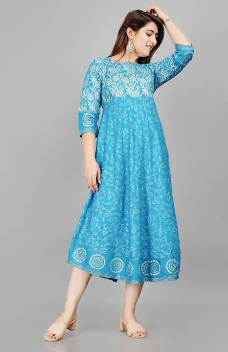 Women's Printed Long Gown Dress Kurti for Casual for Women and Girls - Blue uploaded by Manisukmi Fashion  on 3/20/2023