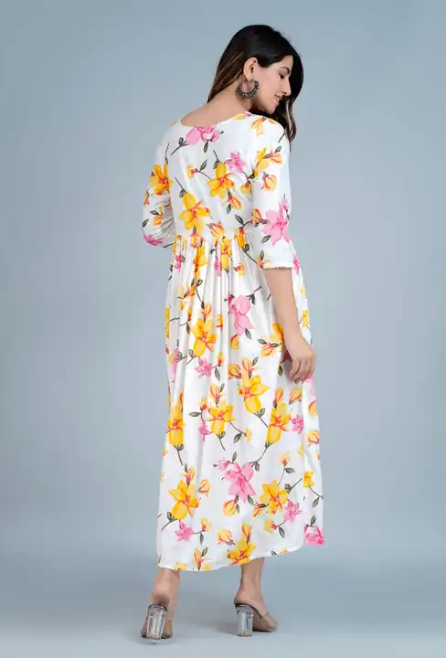 Women's Printed Long Gown Dress Kurti for Casual for Women and Girls - White uploaded by Manisukmi Fashion  on 3/20/2023