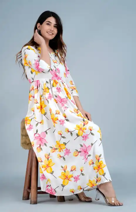 Women's Printed Long Gown Dress Kurti for Casual for Women and Girls - White uploaded by Manisukmi Fashion  on 3/20/2023