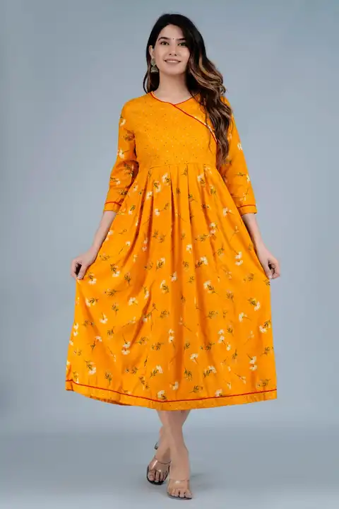 Women's Printed Long Gown Dress Kurti for Casual for Women and Girls - Yellow uploaded by Manisukmi Fashion  on 3/20/2023