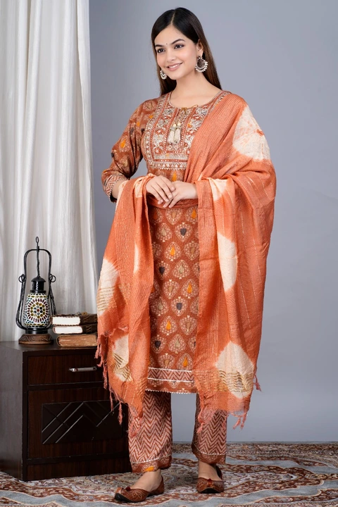 Women foil printed embroidered kurta pant and dupatta set  uploaded by Aleexa Outlet on 3/20/2023