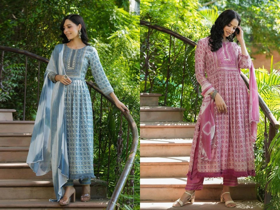 Women embroidered naira cut kurta pant and dupatta set  uploaded by Aleexa Outlet on 3/20/2023