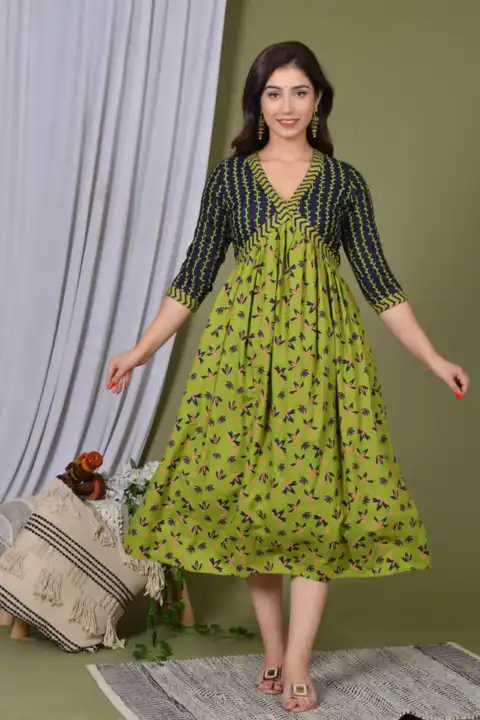 Women's Printed Long Gown Dress Kurti for Casual for Women and Girls - Green uploaded by Manisukmi Fashion  on 3/20/2023