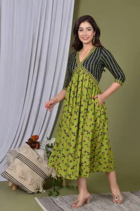 Women's Printed Long Gown Dress Kurti for Casual for Women and Girls - Green uploaded by Manisukmi Fashion  on 3/20/2023