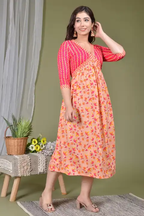 Women's Printed Long Gown Dress Kurti for Casual for Women and Girls - Peach uploaded by Manisukmi Fashion  on 3/20/2023