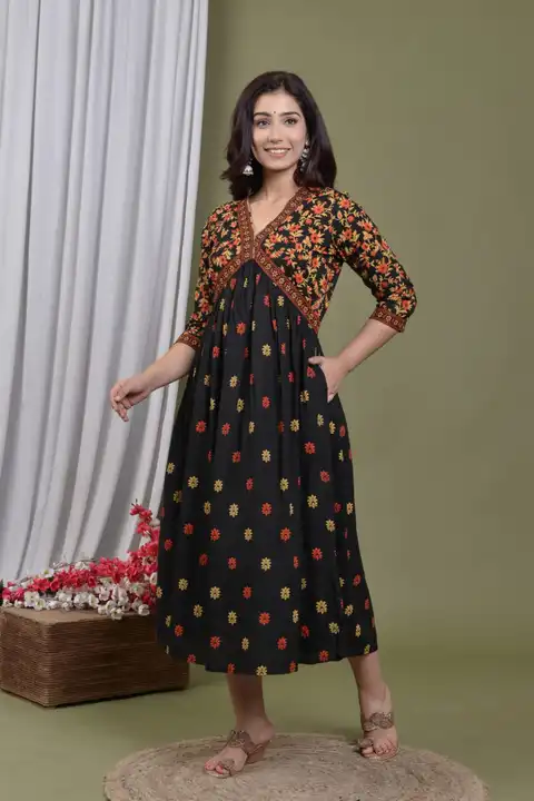 Women's Printed Long Gown Dress Kurti for Casual for Women and Girls - Black uploaded by Manisukmi Fashion  on 3/20/2023