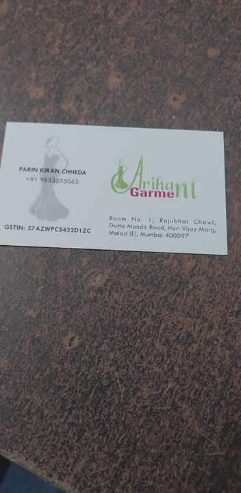 Visiting card store images of Arihant garment