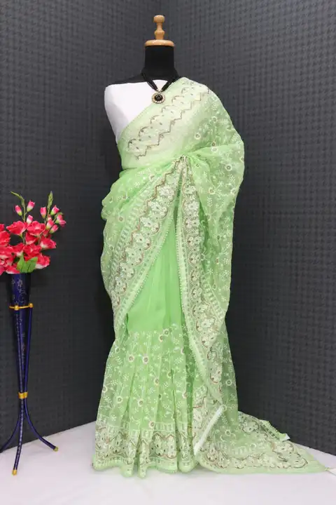 Pure soft organza silk saree uploaded by Muskan print on 3/20/2023