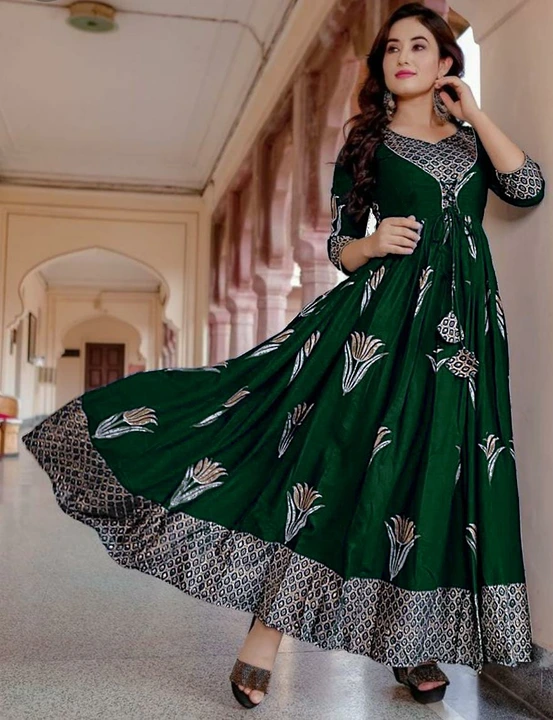 Women's Printed Long Gown Dress Kurti for Casual for Women and Girls -  Green uploaded by Manisukmi Fashion  on 3/20/2023