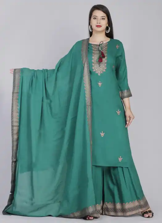 Women's Printed Kurta with Sharara Set for Casual & Festive Season- Bottle Green uploaded by Manisukmi Fashion  on 3/20/2023