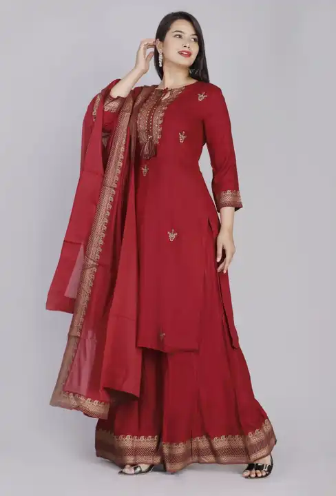 Women's Printed Kurta with Sharara Set for Casual & Festive Season- Red uploaded by Manisukmi Fashion  on 3/20/2023