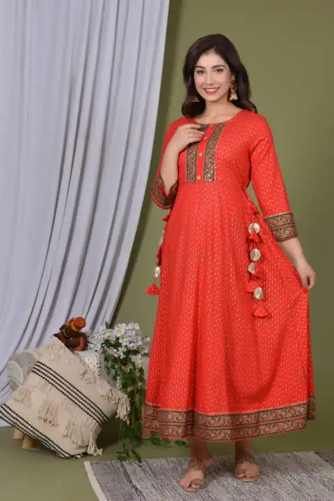 Women's Printed Long Gown Dress Kurti for Casual for Women and Girls - Red uploaded by Manisukmi Fashion  on 3/20/2023
