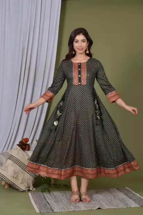 Women's Printed Long Gown Dress Kurti for Casual for Women and Girls - Dark Green uploaded by Manisukmi Fashion  on 3/20/2023