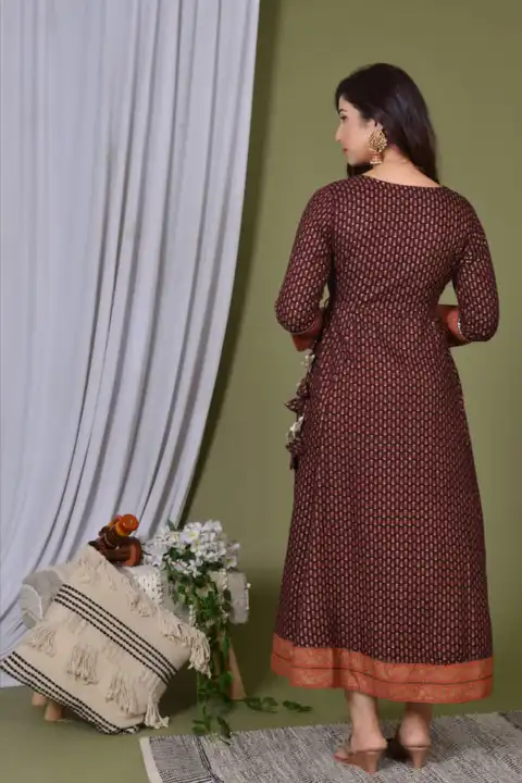 Women's Printed Long Gown Dress Kurti for Casual for Women and Girls - Maroon uploaded by Manisukmi Fashion  on 3/20/2023