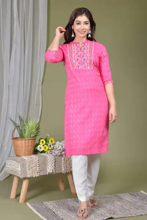 Women's Printed Embroidery Kurta with Pant Set for Casual & Festive Season- Pink uploaded by business on 3/20/2023
